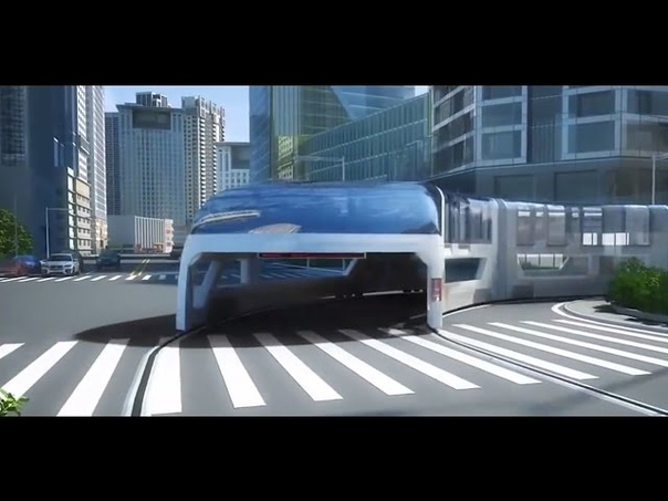 Futuristic straddling bus allows cars running