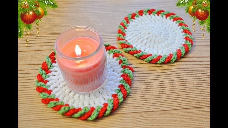 POSAVASOS NAVIDEN OS DE CROCHET, BORDE CANDY CANE, Daniis