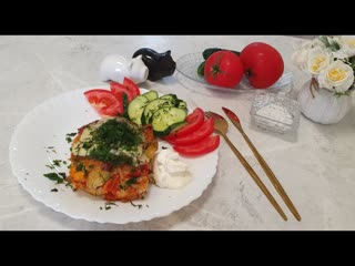 Куриное филе запечённое с картофелем, гнезда капеллини иовощами в сметане с сыром.