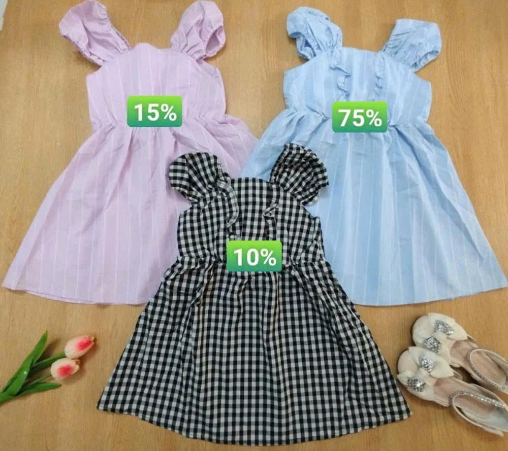 Đầm vải xuất Hàn Trissi tay bồng size 100 - 140, VNXK